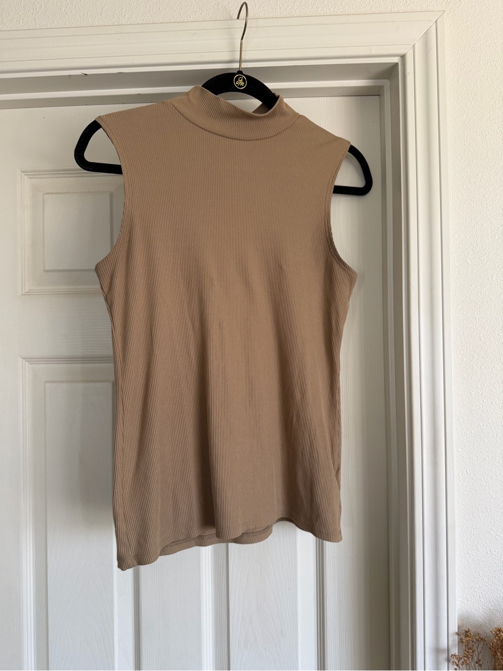 No Boundaries Ribbed Mock Neck Sleeveless Tank - Beige
